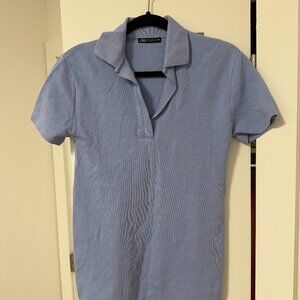 Zara polo baby blue mini shirt dress sz SM